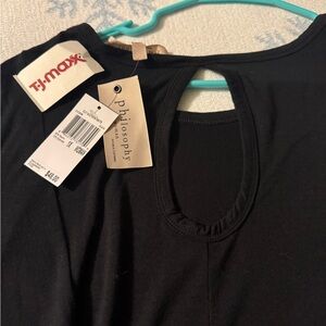 Philosophy women super soft long black shirt with key hole opening in the back